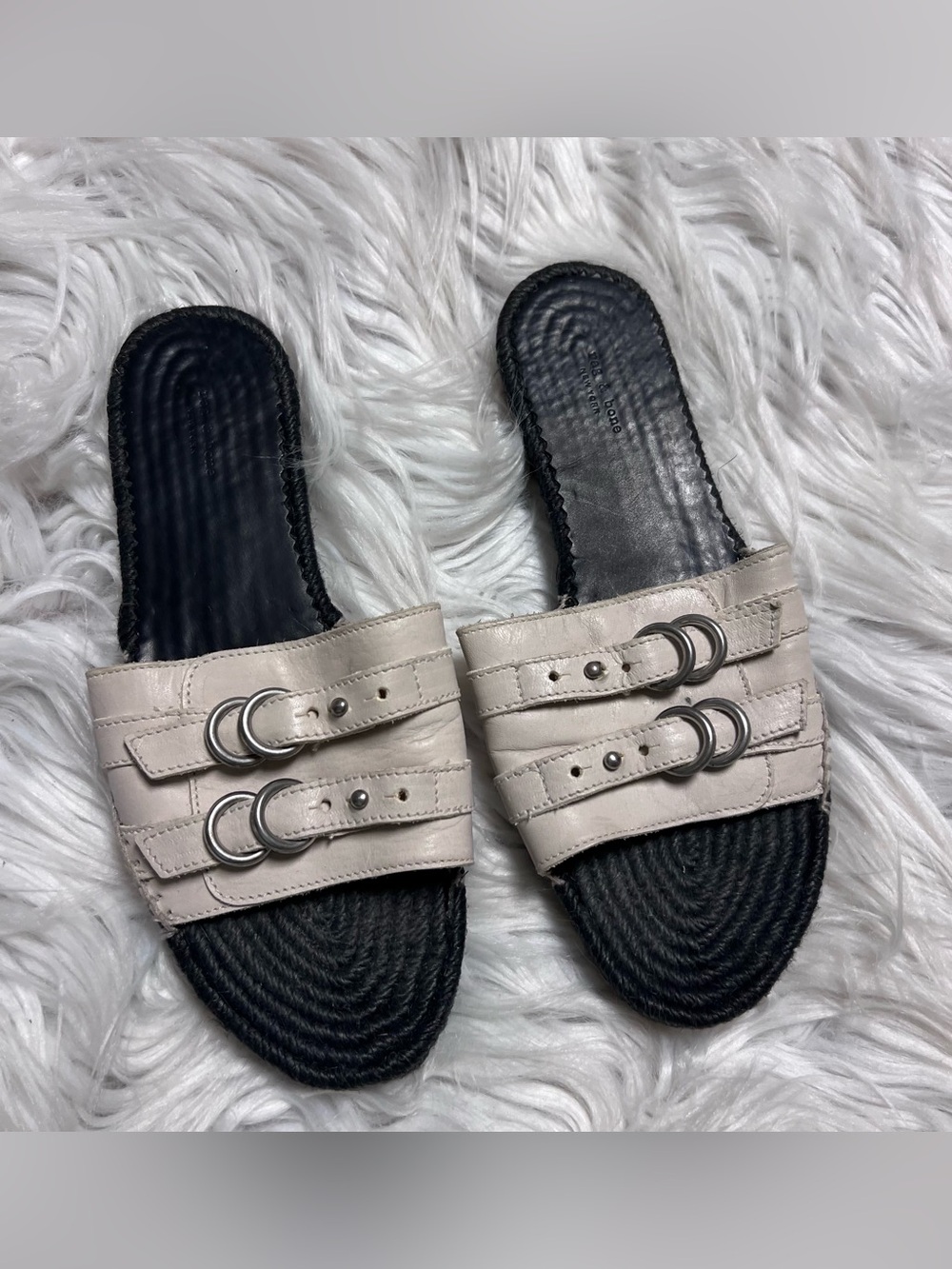 rag & bone Beige Double-Buckle Slide Mules
